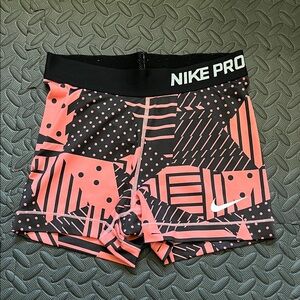 Nike Pro Pink and Black Spandex Shorts with Geometric Design